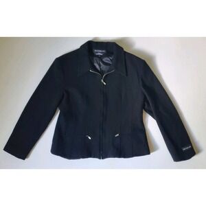 Vtg 90s Braebrook 100% Wool Jacket Full Zip Black Minimalist Womens Size L
